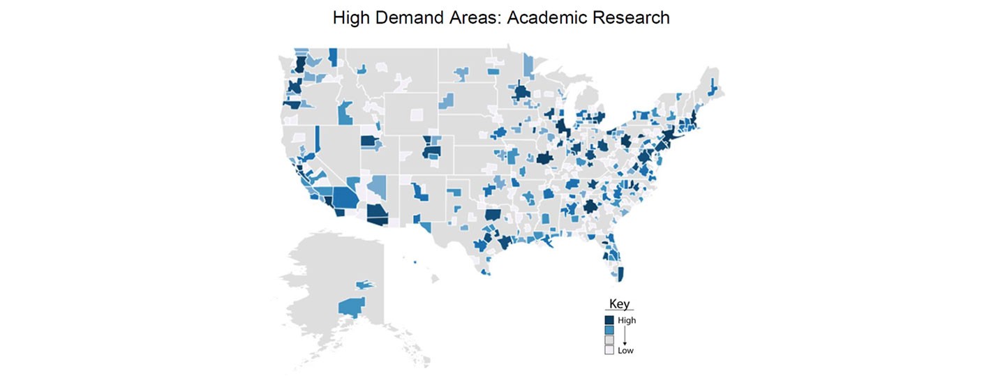 Map of high demand areas in academic research