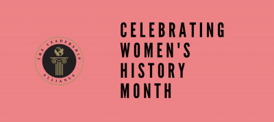 Banner reading celebrating women's history month