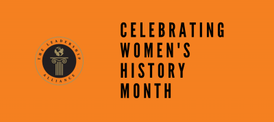Banner reading celebrating women's history month