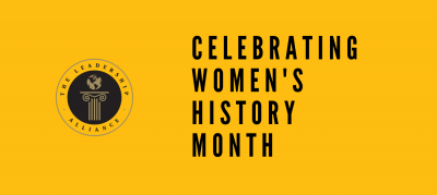 Banner reading celebrating women's history month